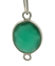 Load image into Gallery viewer, Oval Green Onyx Bezel Connector – Two Loop, Gold or Sterling Silver Plated Over 925 Silver, 9x11mm, 1Pc.: Silver Two Loop