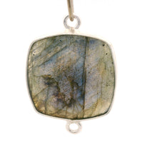 Load image into Gallery viewer, Blue Labradorite Cushion Shape Bezel Connector 2 Loops (12mm, 15mm) - 925 Sterling Silver and Gold Plated Silver Jewelry Link - 1 pcs: Silver Two Loop / 12mm