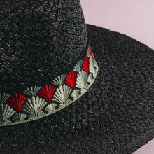 Load image into Gallery viewer, Straw Fedora With Embroidered Fan Motif Band: BK