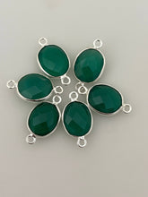 Load image into Gallery viewer, Oval Green Onyx Bezel Connector – Two Loop, Gold or Sterling Silver Plated Over 925 Silver, 9x11mm, 1Pc.: Silver Two Loop