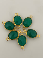 Load image into Gallery viewer, Oval Green Onyx Bezel Connector – Two Loop, Gold or Sterling Silver Plated Over 925 Silver, 9x11mm, 1Pc.: Silver Two Loop