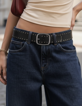 Load image into Gallery viewer, Black Studded Leather Belt