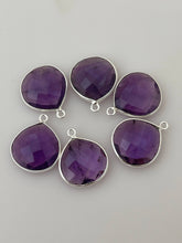 Load image into Gallery viewer, Amethyst Bezel Connector – 1 Piece, Heart Shape, 15mm, One Loop, Gold Plated over Sterling Silver: Gold One Loop