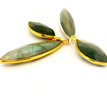 Load image into Gallery viewer, Natural Multi Fire Labradorite Marquise Bezel Pendant One Loop (9 × 18 mm, 9 × 36 mm) - Sterling Silver or Gold Plated over Sterling Silver - 1 pcs: Gold One Loop / 9mmX18mm