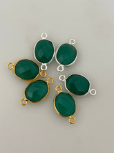 Load image into Gallery viewer, Oval Green Onyx Bezel Connector – Two Loop, Gold or Sterling Silver Plated Over 925 Silver, 9x11mm, 1Pc.: Silver Two Loop