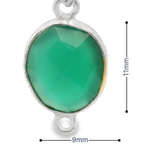 Load image into Gallery viewer, Oval Green Onyx Bezel Connector – Two Loop, Gold or Sterling Silver Plated Over 925 Silver, 9x11mm, 1Pc.: Silver Two Loop