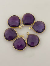 Load image into Gallery viewer, Amethyst Bezel Connector – 1 Piece, Heart Shape, 15mm, One Loop, Gold Plated over Sterling Silver: Gold One Loop