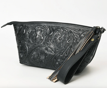 Load image into Gallery viewer, Western Black Leather Hand-Tooled Wristlet