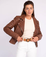 Load image into Gallery viewer, Munroe | Leather Biker Jacket: Cognac / S