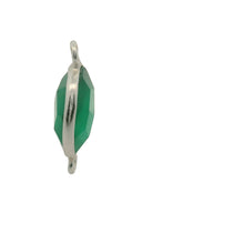 Load image into Gallery viewer, Oval Green Onyx Bezel Connector – Two Loop, Gold or Sterling Silver Plated Over 925 Silver, 9x11mm, 1Pc.: Silver Two Loop