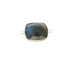 Load image into Gallery viewer, Blue Labradorite Cushion Shape Bezel Connector 2 Loops (12mm, 15mm) - 925 Sterling Silver and Gold Plated Silver Jewelry Link - 1 pcs: Silver Two Loop / 12mm