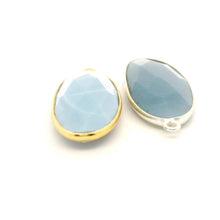 Load image into Gallery viewer, Blue Opal Oval Bezel Pendant One Loop (10 × 24 mm and 13 × 30 mm) Gold Plated over Sterling Silver and Sterling Silver - 1 pcs: Silver One Loop / 10mmX24mm