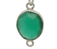 Load image into Gallery viewer, Oval Green Onyx Bezel Connector – Two Loop, Gold or Sterling Silver Plated Over 925 Silver, 9x11mm, 1Pc.: Silver Two Loop