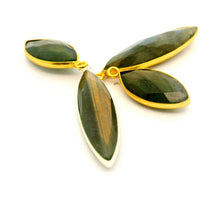 Load image into Gallery viewer, Natural Multi Fire Labradorite Marquise Bezel Pendant One Loop (9 × 18 mm, 9 × 36 mm) - Sterling Silver or Gold Plated over Sterling Silver - 1 pcs: Gold One Loop / 9mmX18mm