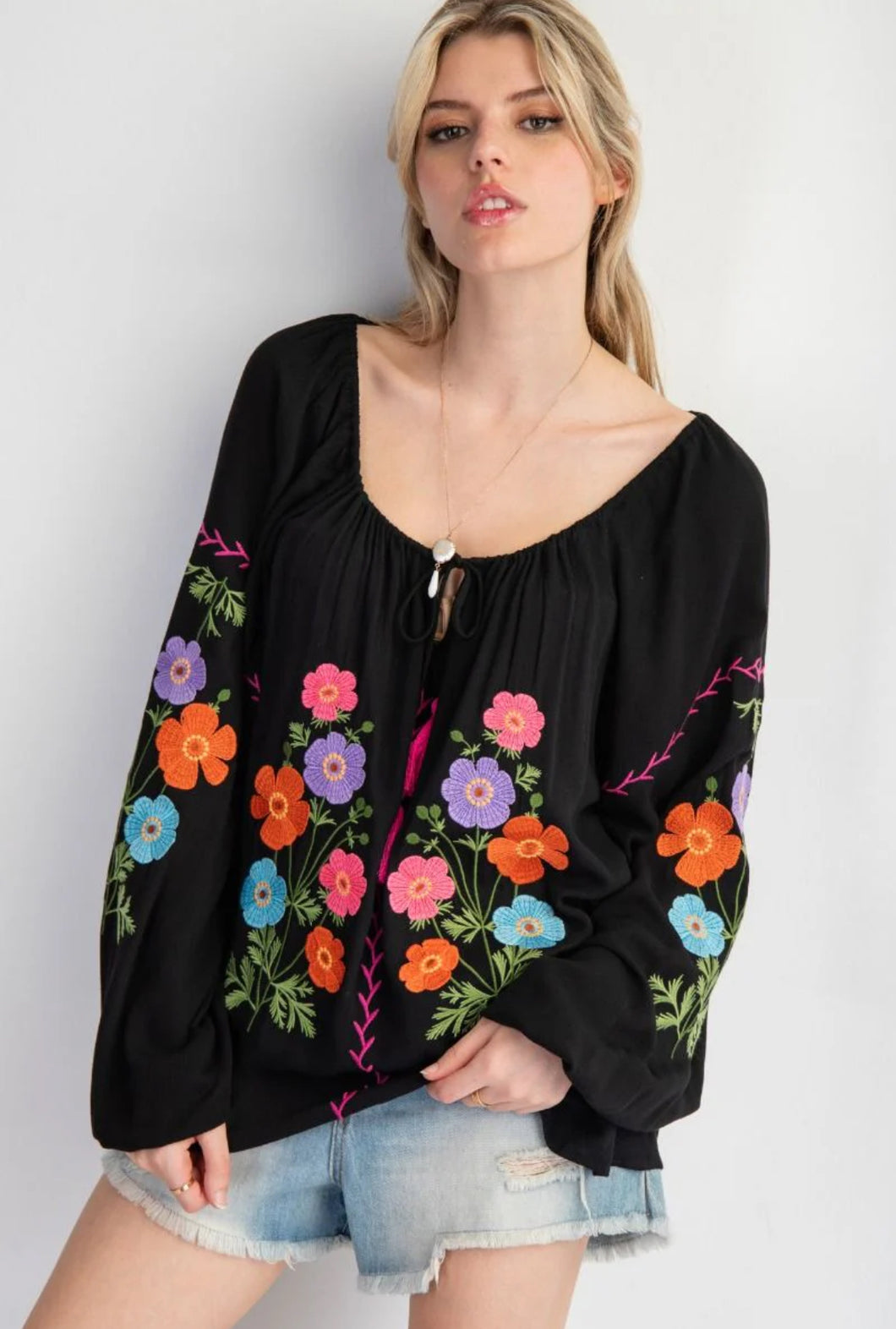 Olivia Embroidered Peasant Top