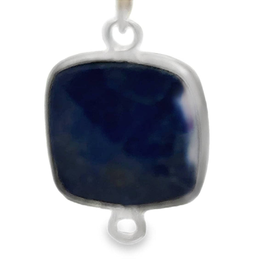 Cushion Lapis Bezel Connectors – 925 Sterling Silver, Size: 12mm , 1Pcs