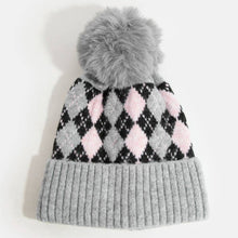 Load image into Gallery viewer, Argyle Knit Pom Beanie: BK
