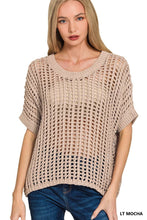 Load image into Gallery viewer, `Fish Net Short Sleeve Crochet Sweater Zenana: BLACK-173771 / S/M
