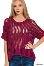 Load image into Gallery viewer, `Fish Net Short Sleeve Crochet Sweater Zenana: BLACK-173771 / L/XL

