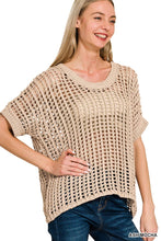 Load image into Gallery viewer, `Fish Net Short Sleeve Crochet Sweater Zenana: ASH MOCHA-188249 / L/XL
