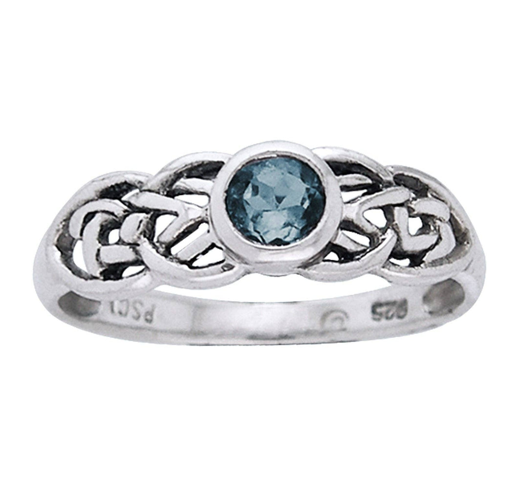 Sterling Celtic Knot Ring with Aquamarine