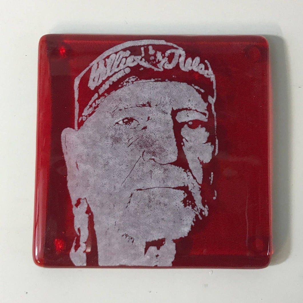 Willie Nelson Handmade Glass Coaster