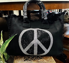 Load image into Gallery viewer, Canvas Rhinestone Peace Sign Bag
