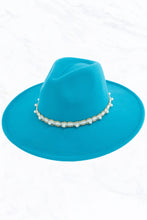 Load image into Gallery viewer, Big Brim Peach Heart Top Jazz Hat with Pearl Belt: Black
