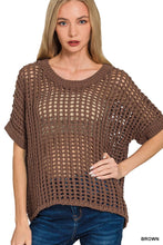 Load image into Gallery viewer, `Fish Net Short Sleeve Crochet Sweater Zenana: ASH MOCHA-188249 / L/XL
