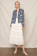 Load image into Gallery viewer, Long Sleeve Embroidered Denim Button Down Top: Dark Denim / M/L
