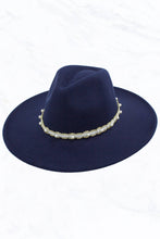 Load image into Gallery viewer, Big Brim Peach Heart Top Jazz Hat with Pearl Belt: Black
