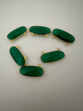 Load image into Gallery viewer, Oval Green Onyx Bezel Connector – Gold Plated Over 925 Sterling Silver, 10x24mm, 1Pc.
