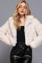Load image into Gallery viewer, Notched Collar Faux Fur Crop Jacket: BRN-dark coffee-186630 / M
