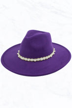 Load image into Gallery viewer, Big Brim Peach Heart Top Jazz Hat with Pearl Belt: Black
