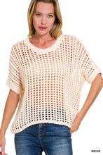 Load image into Gallery viewer, `Fish Net Short Sleeve Crochet Sweater Zenana: BLACK-173771 / S/M
