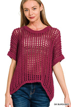 Load image into Gallery viewer, `Fish Net Short Sleeve Crochet Sweater Zenana: ASH MOCHA-188249 / L/XL

