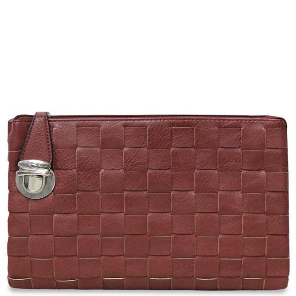 Vegan Woven Crossbody Clutch-Dark red