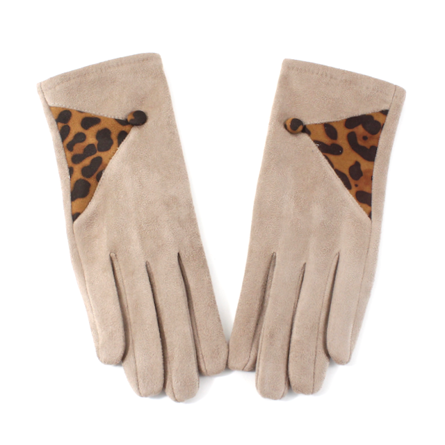 Leopard Triangle Gloves -  Beige