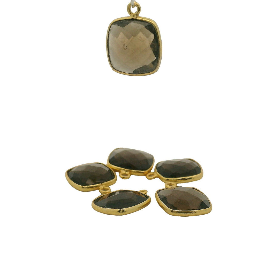 Smoky Quartz Half Moon Pendant – 9x18mm in Sterling Silver or Gold Plated – 1 Pc: Gold One Loop
