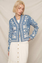 Load image into Gallery viewer, Long Sleeve Embroidered Denim Button Down Top: Dark Denim / M/L
