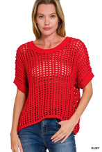 Load image into Gallery viewer, `Fish Net Short Sleeve Crochet Sweater Zenana: BLACK-173771 / S/M
