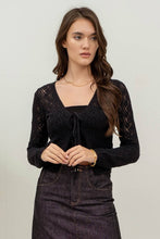 Load image into Gallery viewer, Black Crochet Tie Cardigan
