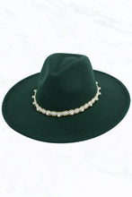 Load image into Gallery viewer, Big Brim Peach Heart Top Jazz Hat with Pearl Belt: Black
