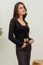 Load image into Gallery viewer, Black Crochet Tie Cardigan
