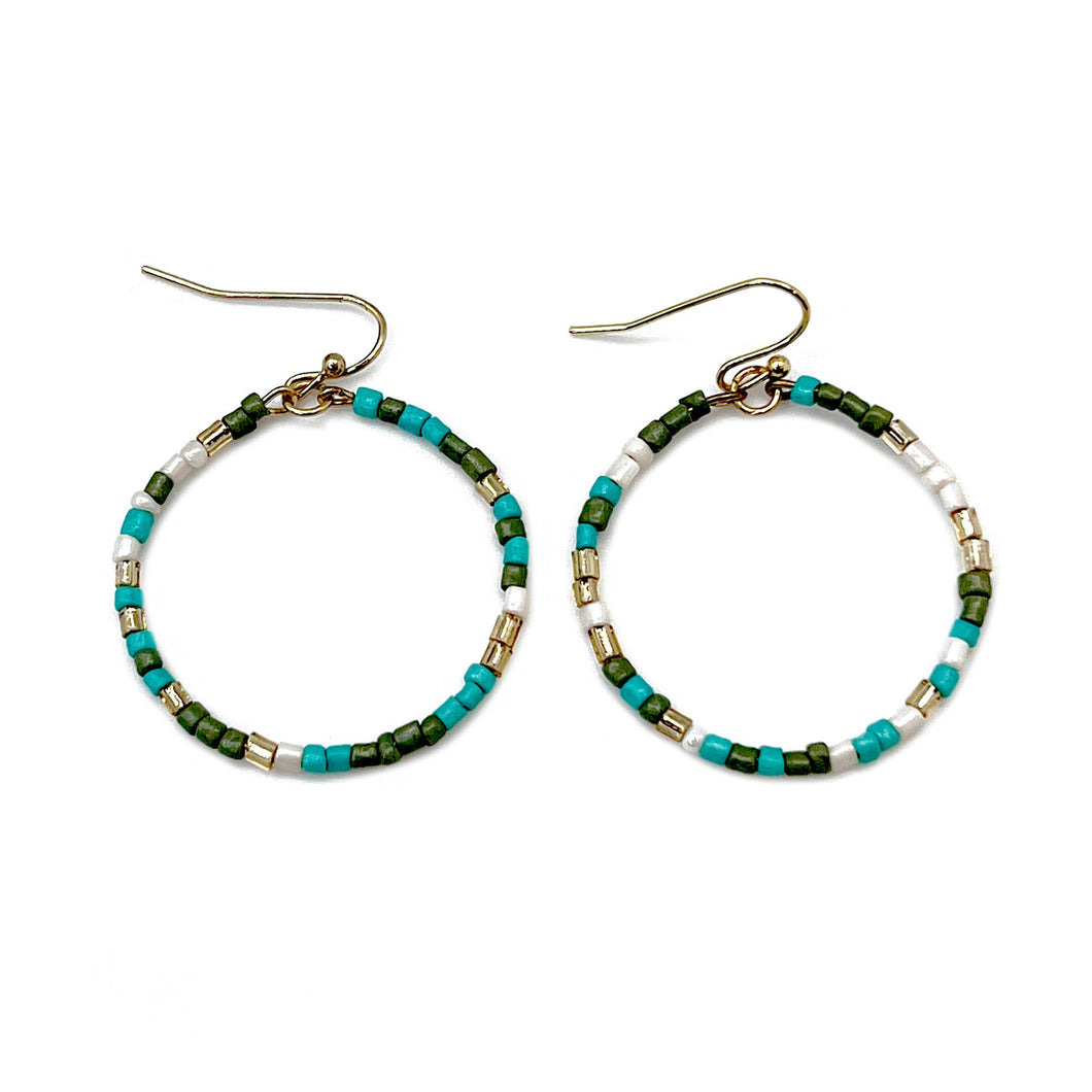 Seed Bead Hoop Earrings - Turquoise