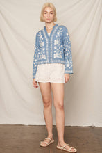 Load image into Gallery viewer, Long Sleeve Embroidered Denim Button Down Top: Dark Denim / S/M

