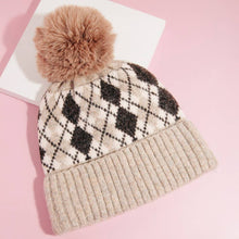 Load image into Gallery viewer, Argyle Knit Pom Beanie: BK
