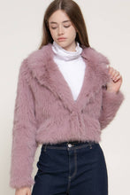 Load image into Gallery viewer, Notched Collar Faux Fur Crop Jacket: BRN-dark coffee-186630 / L
