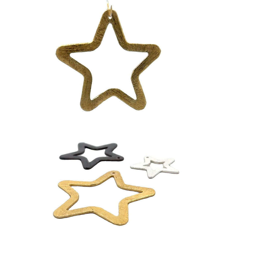 Star Shaped Pendant/Charm Gold Finished/Silver Plated, Gunmetal: Silver Plated / 24mm