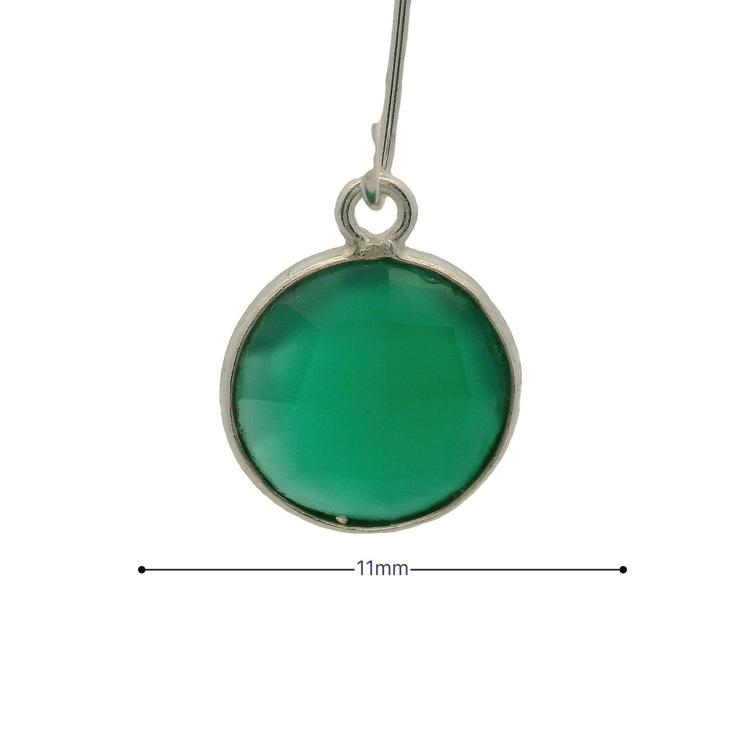 Coin-Shaped Green Onyx Bezel – One Loop, 925 Sterling Silver and Gold Plated Over Silver, 11mm 1 Pcs.: Silver One Loop